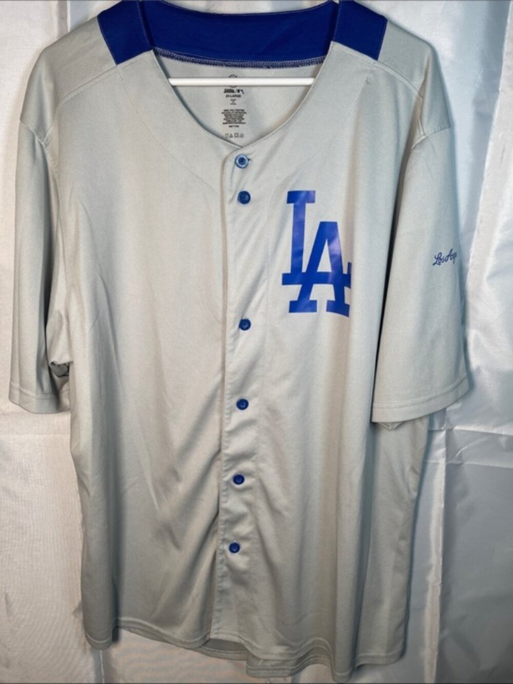 Los Angeles Dodgers Baseball Gray Blue Jersey Button Shirt Size 2XL EUC #5174